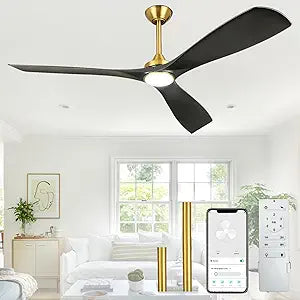 Modern Ceiling Fan with Light: Black and Gold Ceiling Fans with Remote and Smart APP Control 3 Blades - 52 Inch Ceiling Fan for Indoor Living Room Bedroom