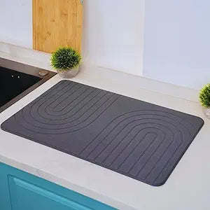 LIFSEZY- Large Stone Drying Mat for Kitchen Counter  Quick Dry Stone Mat Kitchen Accessory, Diatomaceous Earth Mat for Sink, Dishes, and Utensils, Gray.