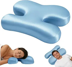 vocheer Side Sleeper Pillow for Anti-Wrinkle, Cooling Memory Foam Beauty Pillows for Neck Pain & Breathing Smoothly, Silky Satin Anti-Aging Pillow with Ergonomic Design for Back and Side Sleeper