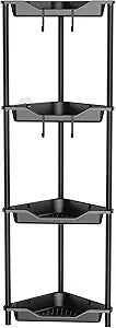 Orimade Rustproof 4 Tier Floor Standing Corner Shower Caddy Organizer, Plastic Metal Splicing Floor Corner Shelf Rack Storage Stands for Bathroom,10.8 x 10.8 x 44.6 inches, Black