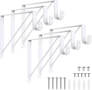 Supforce 6 Pack Closet Rod Bracket, Heavy Duty Closet Rod Support with Rod Holder, Wall Mounted Closet Shelf Brackets with Triangle Stabilizing Design for Closet, Bathroom and Kitchen, White