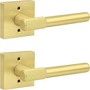 Probrico 2 Pack Brushed Gold Knurled Dummy Handle, Dummy Door Knob, Heavy Duty Single Sided Handle for Closet Doors, French Double Doors