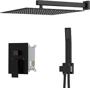 Dcolora Rainfall Shower System with Handheld, Matte Black Shower Faucet Set for Bathroom, Brass Valve, 304 Stainless Steel, Anti-Scald cUPC Certified(Matte Black, 16 Inch)