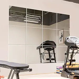 Murrey Home Wall Mirror for Home Gym Mirror, Full Length Mirrors Wall Mounted, Frameless Full Body Mirror Tiles for Wall, Door, Garage, 12" x12PCS