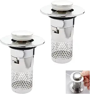 2 Pcs Bathroom Sink Stopper Hair Catcher, Pop Up Sink Drain Strainer Removable Floor Drain Filter with Basket for Bathroom Sink Stopper Replacement