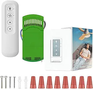 Ceiling Fan Remote and Wall Control Kit with Light Dimmer & 3- Speeds, All-in-One Universal Fan Remote Kit Includes Remote, Receiver & Wall Control for Hunter Casablanca Hampton Bay & More Fans
