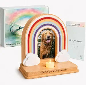 Dog Memorial Gifts for Loss of Dog | Premium Rainbow Bridge Pet Memorial Picture Frame for 4x6 Photo, LED Candle, Sympathy Card, Gift Box | Sympathy Gift for Pet Loss, Keepsake in Memory of Pet