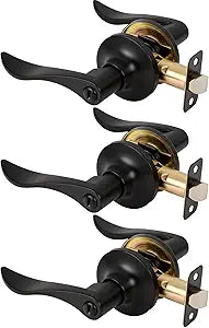 3 Pack Privacy Door Handle with Lock Keyless Door Lever for Bathroom and Bedroom Matte Black Wave Style Interior Door Handles
