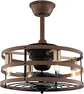 LOYALHEARTDY Farmhouse Ceiling Fan with Light, 18'' Caged Ceiling Fan with LED Light Remote Control Small Modern Industrial Cage Ceiling Light Fixture for DiningRoom LivingRoom Bedroom