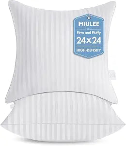 MIULEE 24x24 Euro Pillow Inserts Set of 2 Firm and Fluffy Decorative Throw Pillows for Couch Sofa Bed 100% Virgin Microfiber with Cotton Cover