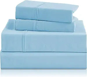 CozySmile Holtel Luxury Twin Sheet Set - 3 Piece Soft Microfiber Sheets for Twin Size Bed, 16" Deep Pocket Easy Care Wrinkle Free Cooling Bedding Sheet and Pillowcase Set, Sky Blue