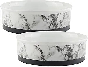Bone Dry Pet Bowl Collection Ceramic Set, Large, Marble, 2 Count, White