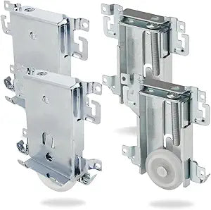 Steel-Framed Mirror Bottom Closet Door Roller Assembly Convex 1-7/16" Wheels | Roller Replacement for Closet Mirror Wardrobe Doors | Nylon Flat Roller Wheels (4 Pack)