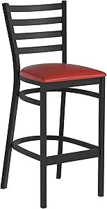 Flash Furniture Hercules Black Ladder Back Metal Restaurant Barstool - Red Vinyl Seat