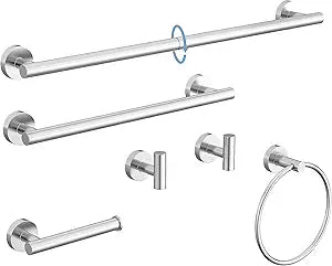 Chrome Bathroom Accessories Set, SUS304 Stainless Steel 6 Pieces Bathroom Hardware Set, 16&26 Inch Bath Towel Bar Set, 2 Towel Hooks, Toilet Paper Holder, Towel Racks for Bathroom