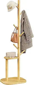 Pipishell Coat Rack, Freestanding Hall Tree with 8 Hooks & Storage Shelf, Solid Wood Base, 66.3 Tall Coat Rack Stand for Coats, Hats, Bag in Entryway, Bedroom, Living Room, Wood, PIFCR11N