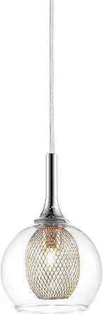 Z-Lite 905MP 1-Light Mini Pendant, Clear/Iron Mesh
