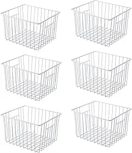 Freezer Basket Organizer, Refrigerator Metal Wire Storage Divider, Household Container Bins with Handles for Kitchen, Pantry, Cabinet, Closets - Pearl White (6, 11in x 10in x 5.5in)