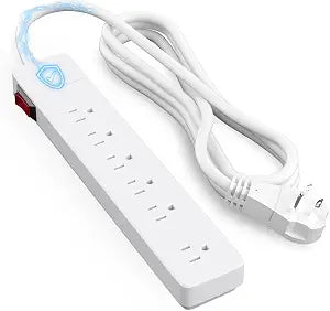 Elecan 3 Prong Power Strip with 8 FT Extension Cord, 5 AC Outlets+1 Widely Spaced Outlet, Space Saving 45 Degree Flat Plug, 14AWG 1875W 125V 15A, Wall Mountable Multi Outlet Extender, ETL, White