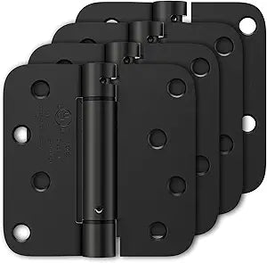 Luxbaro 4 Pack Self Closing Door Hinges 4 Inch, Matte Black Spring Loaded Hinges with 5/8'' Radius Corners, Adjustable Tension for Garage, Front Door, for Left and Right Hand Door, UL Listed