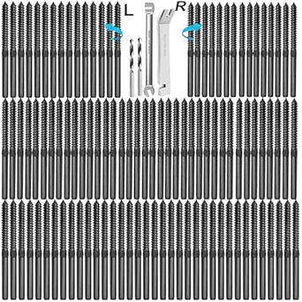 Steel DN Mate T316 Stainless Steel Left&Right Handed Thread Swage Lag Screws for Wood Post of 1/8" Deck Cable Railing Kit,120 Packs Black Stair Railing Kit, DIY Baluster Hardware, Wrench Included
