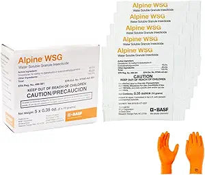 Alpine WSG Insecticide: 1 Box with 5 x 10g Packets and USA Supply Protective Gloves & Pest Identifcation Card | Target Pests: Ants, German roaches, Bed Bugs for Indoor & Outdoor use.