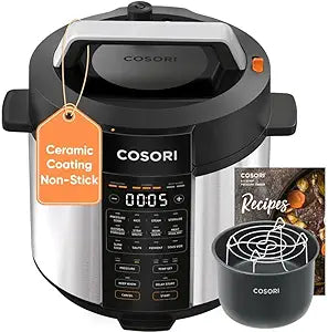 Cosori Pressure Cooker 6QT, Stainless Steel, 9-in-1 Multi Cooker, 12 Safety Features, Ceramic Inner Pot, Rice, Slow Cook, Sous Vide, Saute, 1100W