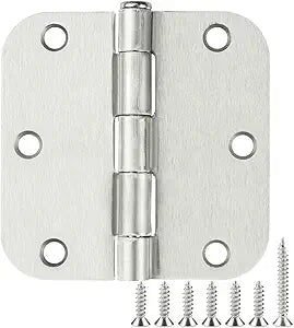30 Pack Rounded Satin Door Hinges Brushed Nickel 3.5 Inch Interior 3 1/2 Inch 5/8" Radius Corners Iron Bifold Silver Residential Bed Room Hinge for Doors Hardware Controls House Decor Accessories