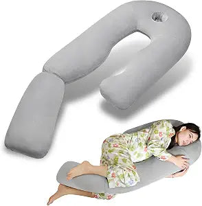 Pozico U-Shaped Full Body Pillow for Side Sleepers  51-Inch Cooling Pregnancy Pillow with Ear Piercing Design for Neck, Back, and Hip Support  Removable Washable Cover Space-Saving Design