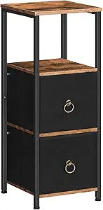 HOOBRO Corner Cabinet, 4-Tier Corner Shelf Stand with 2 Drawers,Bathroom Floor Cabinet, Narrow Storage Cabinet, for Bathroom, Living Room, Rustic Brown and Black BF87CW01