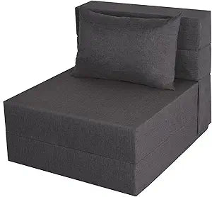 Fvkind Folding Sofa Bed, Foldable Sleeper Chair with Washable Cover, Convertible Futon Sofa Bed with Pillow, Fold Out Couch for Living Room, Dorm, Guest Room, Single Size, Dark Grey