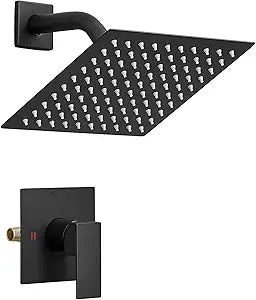 BWE Shower Faucet Set Matte Black Bathroom Rain Shower System Single Function Shower Trim Kit with Rough-in Valve 8 Inch Square Rainfall Shower Head and Handle Set