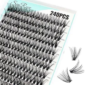 Individual Lashes 14-18mm 240pcs Cluster Lashes D Curve Natural Look Mixed Tray DIY Eyelash Extension Volume Lash Clusters Eyelashes Long 0.07 Individual Lash Extensions (40D-0.07D-14-18mm)