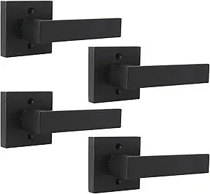 Probrico Matte Black Square French Doors Half-Dummy Handles, Heavy Duty Closet Balcony Pantry Hardware, Non-Turning Stainless Steel Single Dummy Levers(Exposed Screws, 4 Pack)