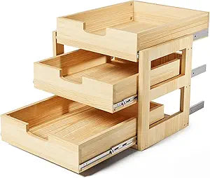 Pull Out Cabinet Organizer, 26''W21''D Sliding Drawers for Cabinets, 3 Tier Soft Close Slide Out Wooden Pull out Drawers, Base Cabinet Organization for Kitchen, Pantry, Bathroom.