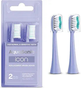 AquaSonic Genuine Icon Replacement Brush Heads | Compatible with AquaSonic Icon Toothbrush | 2 Brush Heads | for Normal & Sensitive Teeth (Lilac)