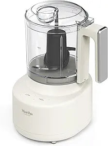 Martha Stewart 3 Cup Electric Food Chopper, Vegetable & Herb Mini Food Processor, 24oz BPA-Free Bowl, Stainless Steel Blades, Pour Spout, Dicing, Mincing, Chop & Puree, Dishwasher Safe, Linen