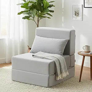Folding Sofa Bed, Convertible Sleeper Chair with Pillow, Foldable Mattress & Back Support, Portable Floor Lounger Futon for Apartment, Dorm, Living Room, Bedroom, Gray