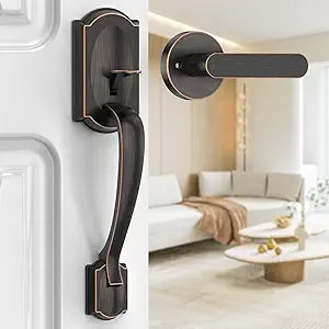 Front Door Handle, Exterior Door Handle with Passage Lever, Vintage Front Entry Door Handle No Lock, Reversible for Left & Right Handed Doors, Lower Half Grip, Oil Rubbed Bronze