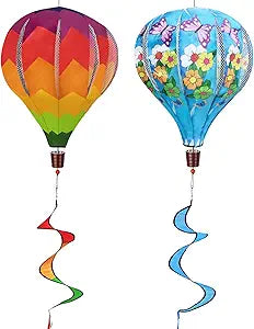 Giant Rainbow Butterfly Hot Air Balloon Garden Wind Spinners Large Pinwheels Lawn Yard Catchers Ornaments Windmills Outdoor Hanging Decor Whirligigs Wind Hanging Windsock 2Pack