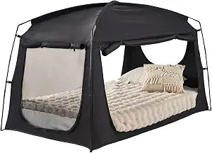 Privacy Sleep Indoor Bed Tent for Adults Kids, Portable Blackout 90% Canopy Tents with 3 Doors Breathable Mesh Windows