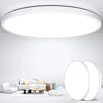 Flush Mount Ceiling Light Fixtures,12inch Flat led Light for Ceiling,6500K 3200LM Ultra Thin Round White Lamp for Bedroom Kitchen,Bathroom,Garage,Living Room, Dining Room - 2PCS