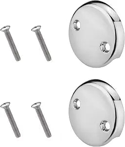2 Pieces Dual Hole Replacement Bathtub Overflow Plate with 2 Matching Screws, 3-1/8" Bathtub Overflow Drain Cover, Tub Drain Plate Fits Most Standard Bathroom Tub (Plated Chrome)