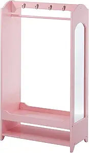 Teamson Kids - Kids Clothed Rack, Girl Dress Up Closet, Kids Dress Up Wardrobe, Dress Up Furniture Hanging Rack for Kids, Toddler Dress Up Station, Wooden Dress Up Unit with Hooks and Mirror - Pink