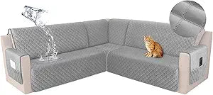 HDCAXKJ Waterproof Corner Sectional Couch Cover Velvet L Shape Sofa Covers for Pets Dogs Soft Heavy Duty U Shaped Sofa Slipcovers Sets for Sectional Non Slip Furniture Protector (Silver Gray, Small)