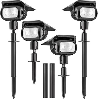 Solar Outdoor Spotlights, 2-in-1 Solar Powered Adjustable Landscape Lights, IP65 Waterproof Wall Lights & Ground Inserted Lights for Yard, Garden, Pathway (Cool White,4 Pack)