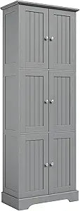 ChooChoo Tall Bathroom Storage Cabinet with 6 Doors, Freestanding Floor Cabinet with Adjustable Shelves, Grey Pantry Cabinet for Bathroom, Kitchen, Laundry Room
