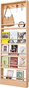 Wooden 5 Tiers Kids Bookshelf, Wall Mount Shelf with Hooks, Organizer for Toys and Books (Nature)