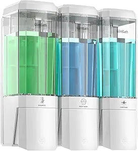 Shampoo and Conditioner Dispenser,GlintGath Shower Dispenser 3 Chamber No Drill Shampoo Dispenser for Shower Wall Mounted Shower Soap Dispenser for Bathroom Hotel,Large Capacity 3 * 500ML,White1