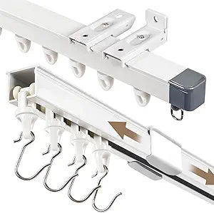 Ceiling Track for Curtains - Curtain Track Wall Mount, Adjustable Length Drape Rail with Smooth Sliding for Room Divider/Bathroom/RV/Closet, Fits Triple Fold, Pinch pleat and Grommet(3.2-15.1 FT)